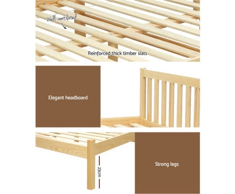 Artiss Bedframe Wooden Bed Base Pine Timber Mattress Foundation Oak