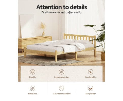 Artiss Bedframe Wooden Bed Base Pine Timber Mattress Foundation Oak