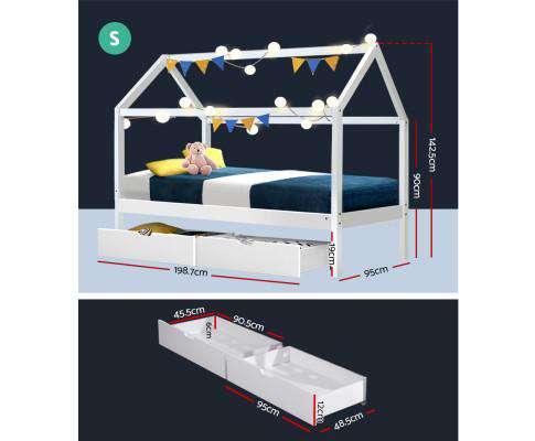 Artiss Bedframe Wooden Bed Frame Single Size Mattress Base Timber Platform Storage Drawers Pine Wood White