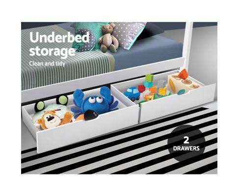 Artiss Bedframe Wooden Bed Frame Single Size Mattress Base Timber Platform Storage Drawers Pine Wood White