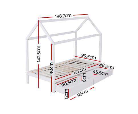 Artiss Bedframe Wooden Bed Frame Single Size Mattress Base Timber Platform Storage Drawers Pine Wood White