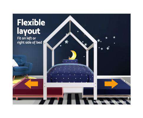 Artiss Bedframe Wooden Bed Frame Single Size Trundle Mattress Base Timber Platform Pine Wood White