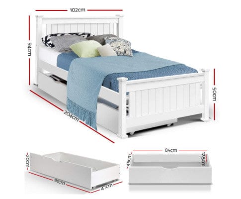 Artiss Bedframe Wooden Bed Frame Timber Single Size RIO Kids Adults Storage Drawers Base