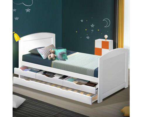 Artiss Bedframe Wooden Trundle Bed Frame - White