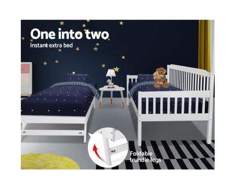 Artiss Bedframe Wooden Trundle Bed Frame - White