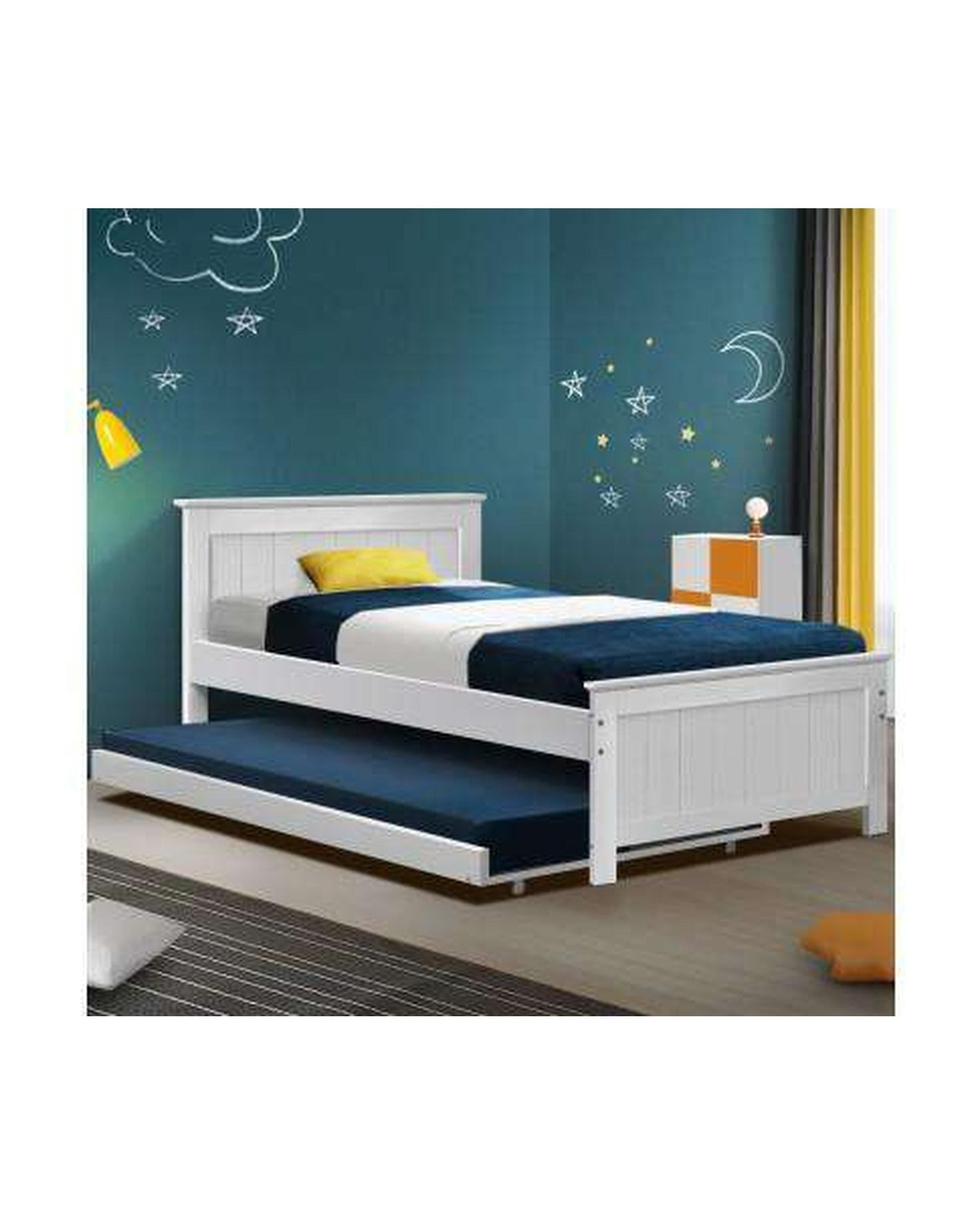 Artiss Bedframe Wooden Trundle Bed Frame - White - King Single