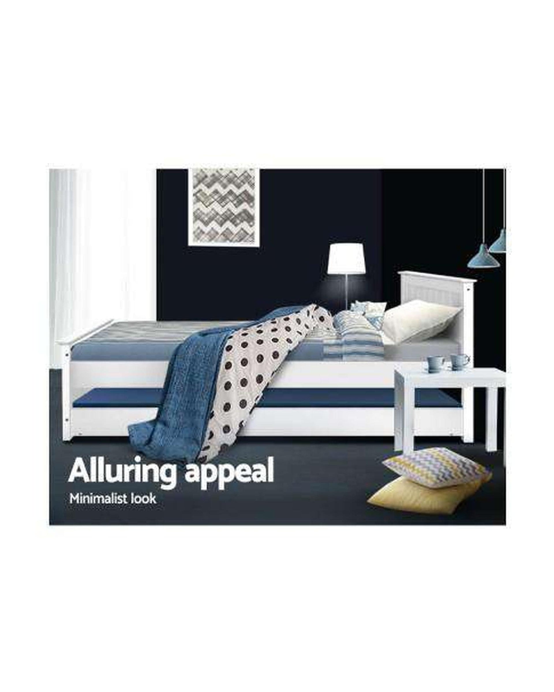 Artiss Bedframe Wooden Trundle Bed Frame - White - King Single