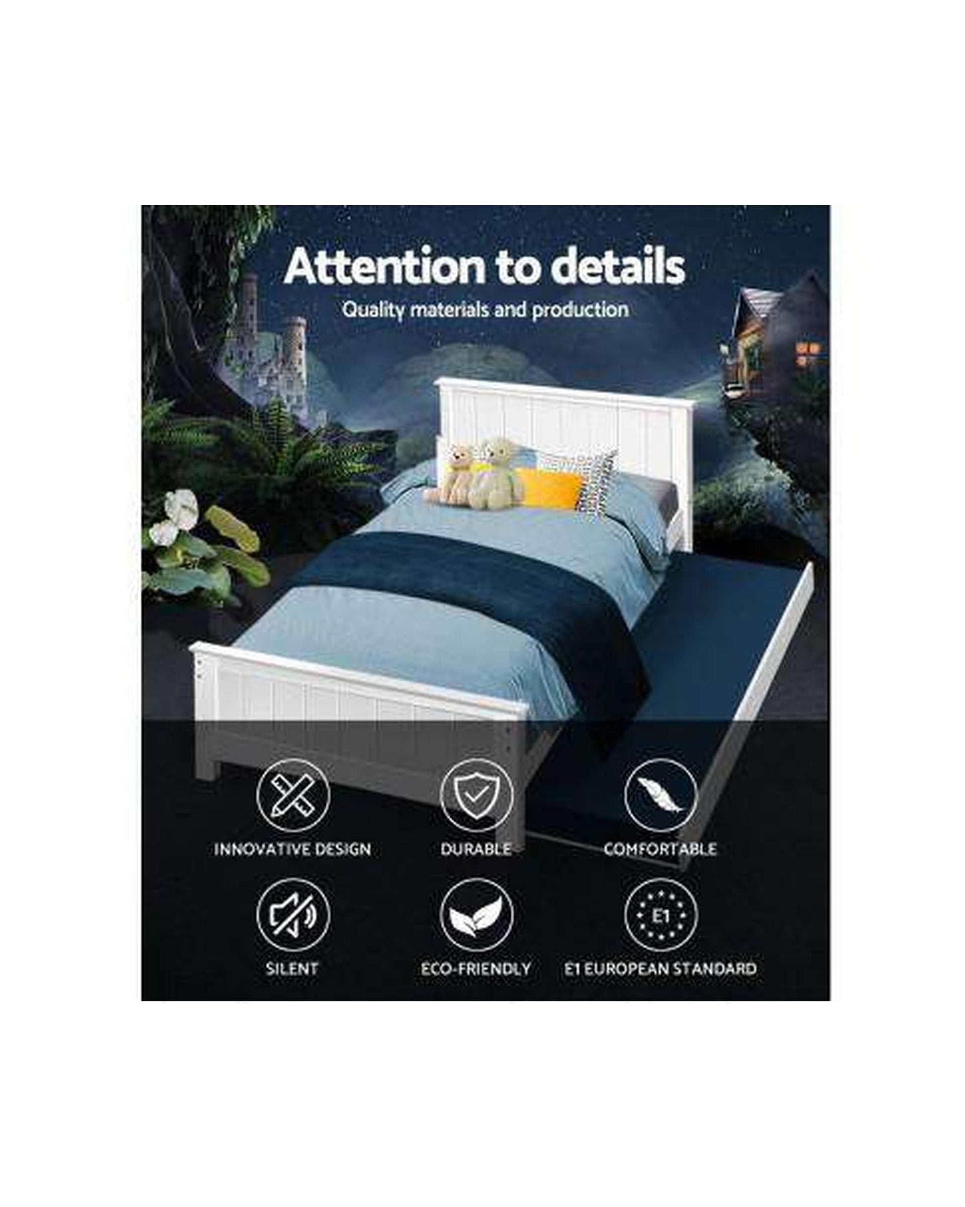 Artiss Bedframe Wooden Trundle Bed Frame - White - King Single