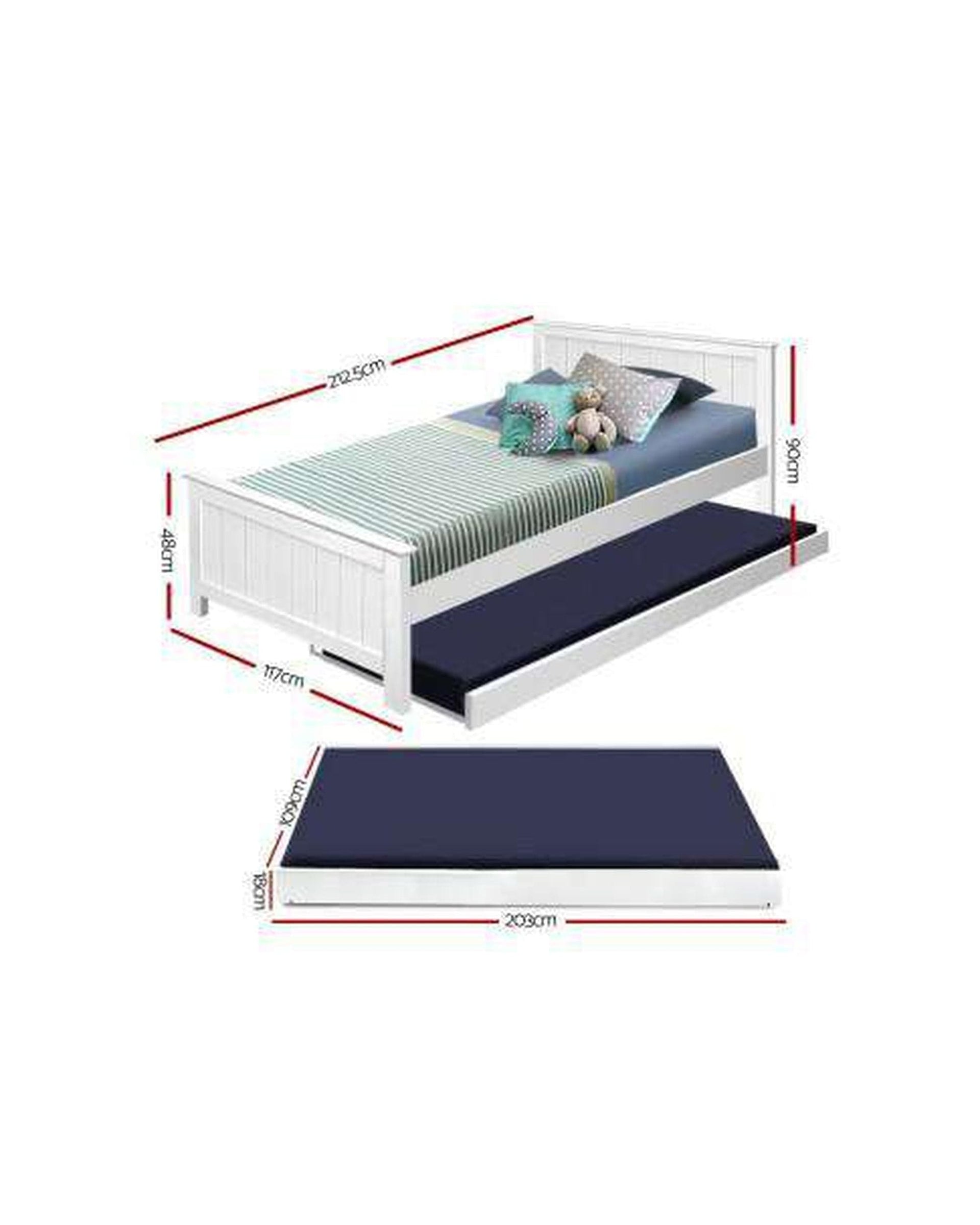 Artiss Bedframe Wooden Trundle Bed Frame - White - King Single