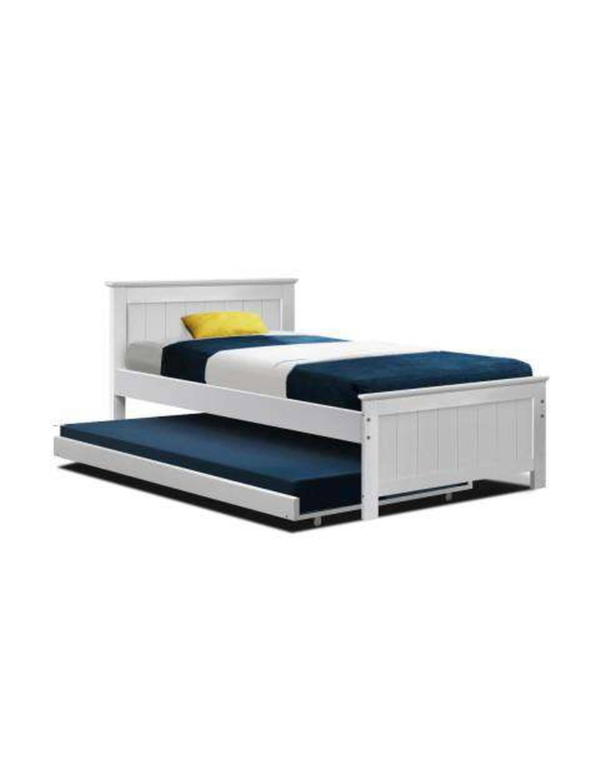 Artiss Bedframe Wooden Trundle Bed Frame - White - King Single
