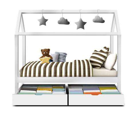 Artiss Bedframe Wooden White BALI Kids Bedframe