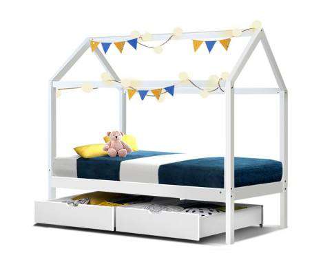 Artiss Bedframe Wooden White BALI Kids Bedframe