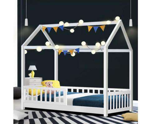 Artiss Bedframe Wooden White Rock Kids Bedframe