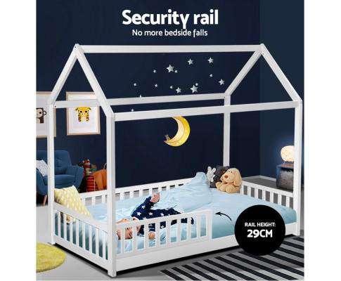 Artiss Bedframe Wooden White Rock Kids Bedframe