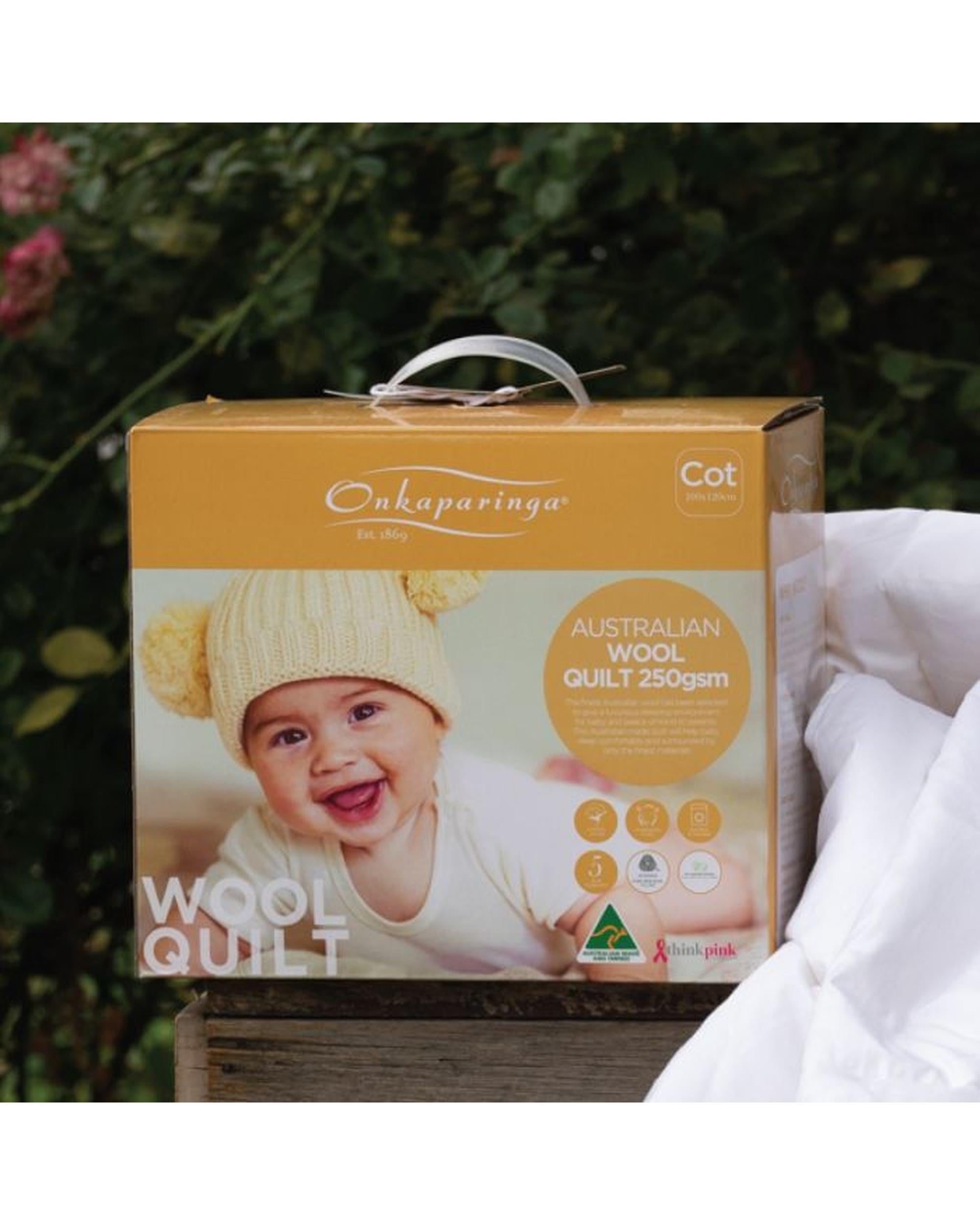 Onkaparinga Baby Australian Made Australian Wool Cot Size Quilt 250gsm Onkaparinga