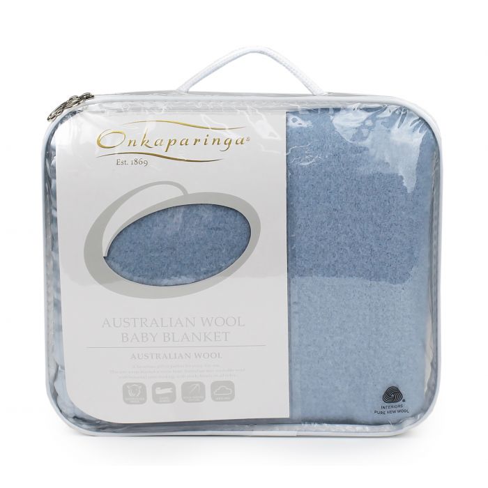 Onkaparinga Baby Australian Wool Blanket Blue Cot Onkaparinga