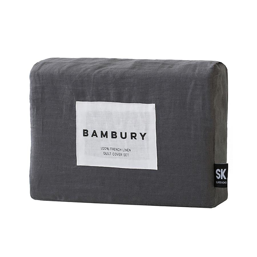Bambury Quilt Cover Bambury French Linen Quilt Cover Set - Charcoal