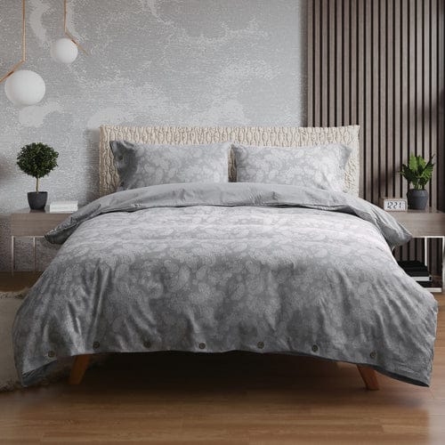 Bas Phillips Quilt Cover Paisley Silver / Queen Bas Phillips Jacquard Quilt Cover Set