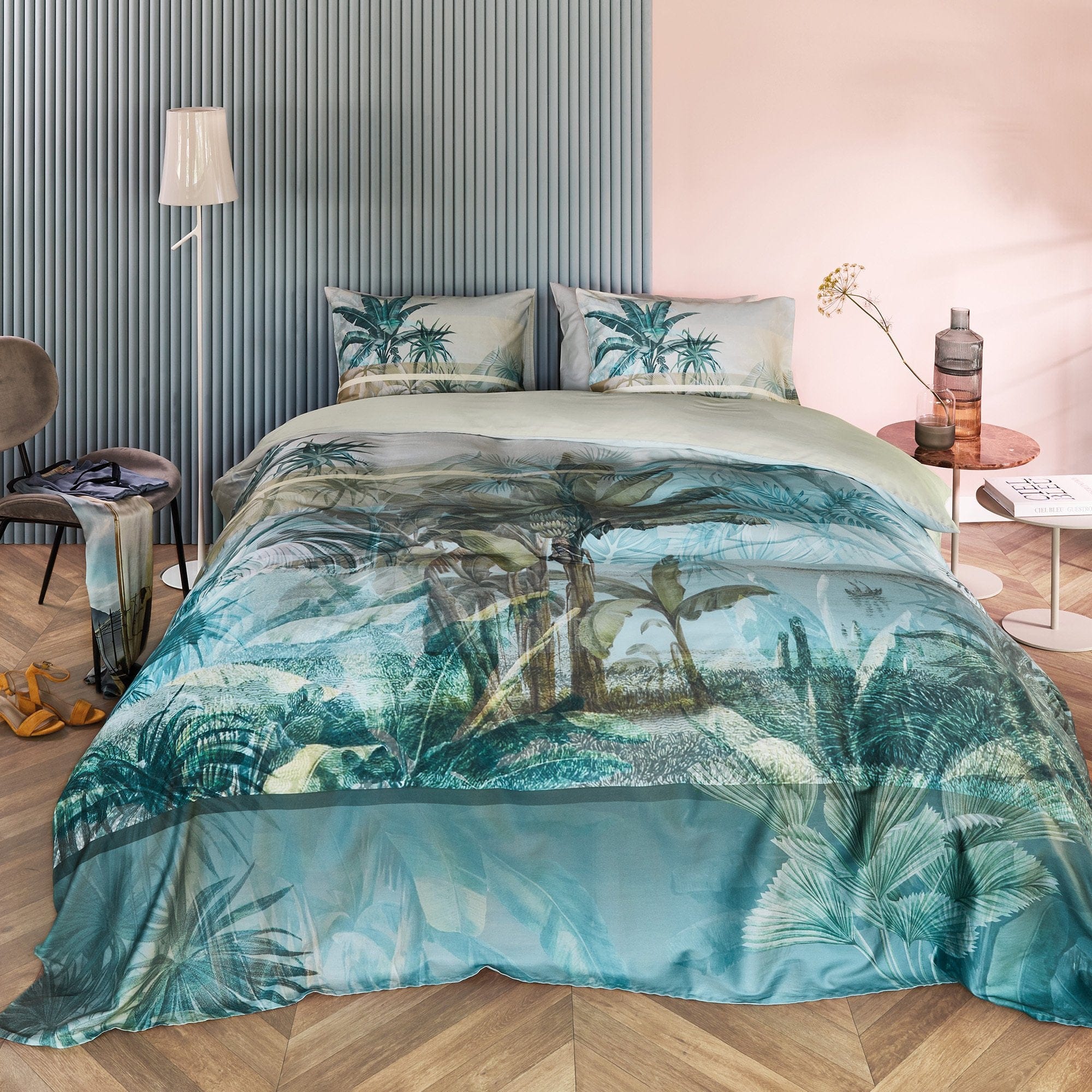 Bedding House Quilt Cover Bedding House Canopy Blue Green Sateen Quilt Cover Set