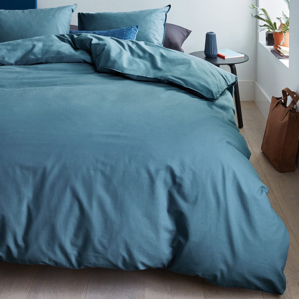 Bedding House Quilt Cover Bedding House Organic Cotton Basic Blue Grey Cotton Quilt Cover Set