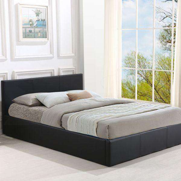 Gas Lift Storage Bed Frame Premium Leather - Black Levede