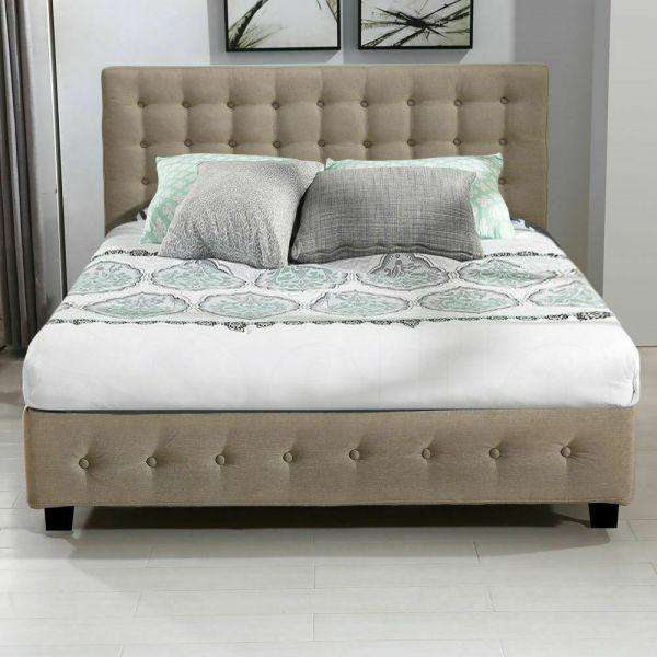Gas Lift Storage Bed Frame Premium Fabric - Beige Levede