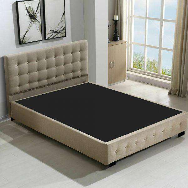 Gas Lift Storage Bed Frame Premium Fabric - Beige Levede