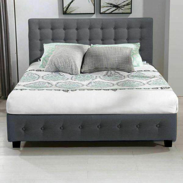 Gas Lift Storage Bed Frame Premium Fabric - Dark Grey Levede