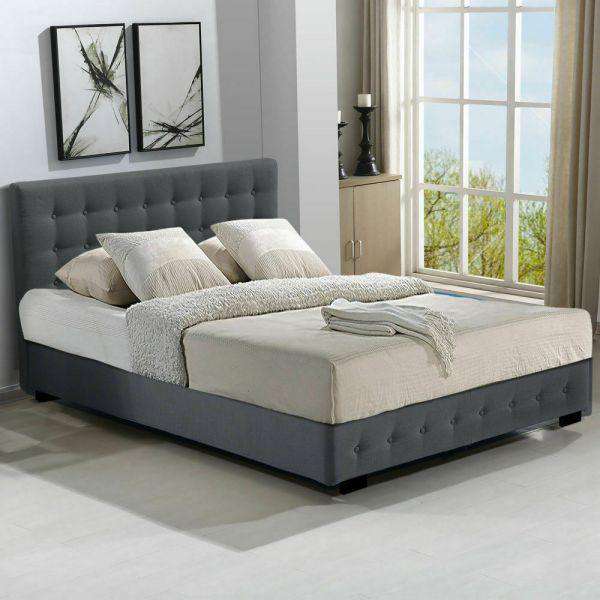 Gas Lift Storage Bed Frame Premium Fabric - Dark Grey Levede