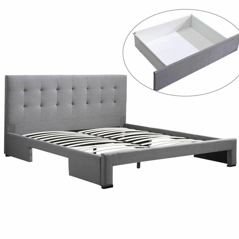 Bed Frame King Fabric With Drawers Storage Beige Levede