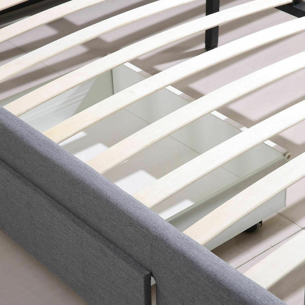 Bed Frame King Fabric With Drawers Storage Beige Levede