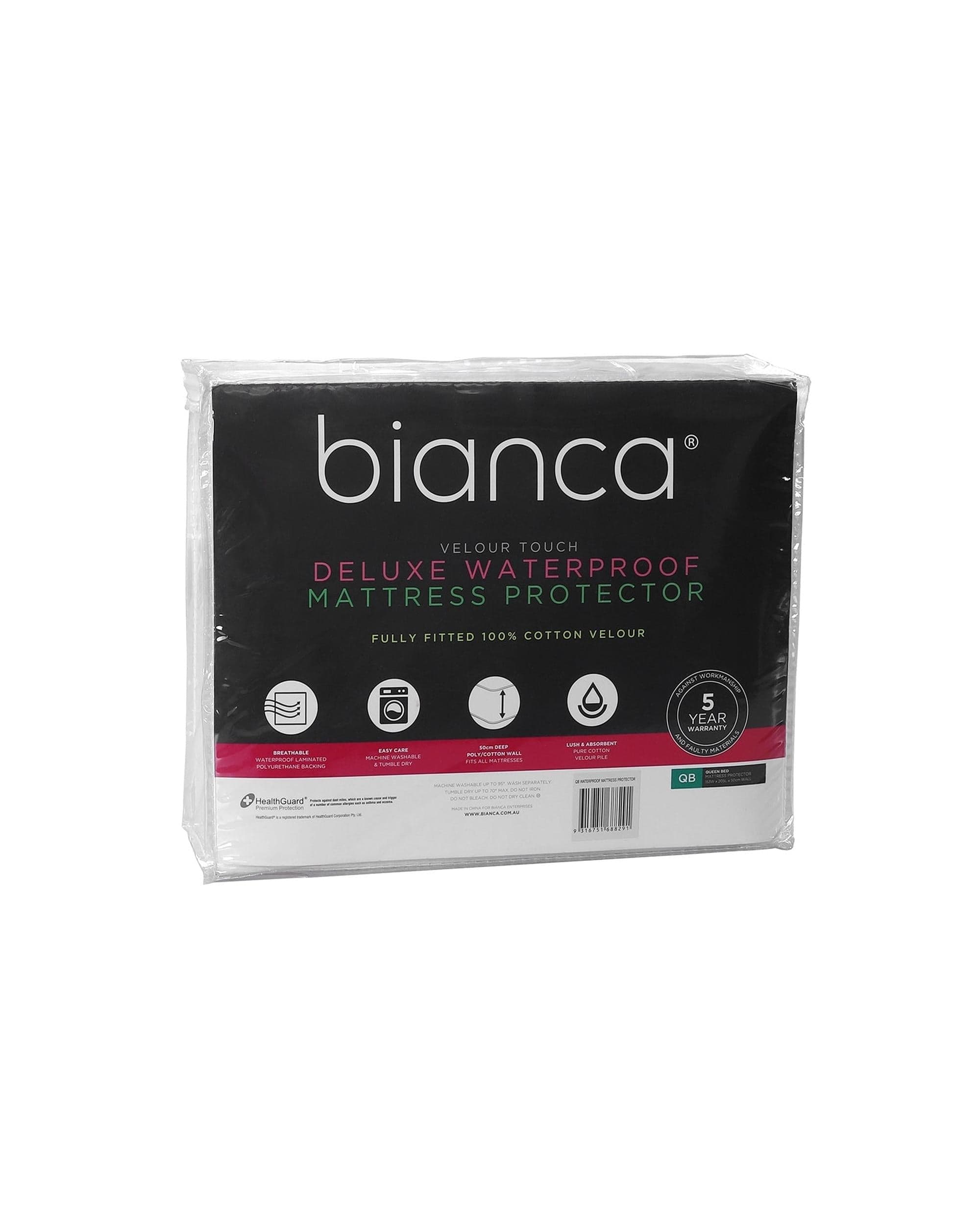 Bianca Bedding Mattress Protector Bianca Bedding DELUXE WATERPROOF COTTON VELOUR MATTRESS PROTECTOR