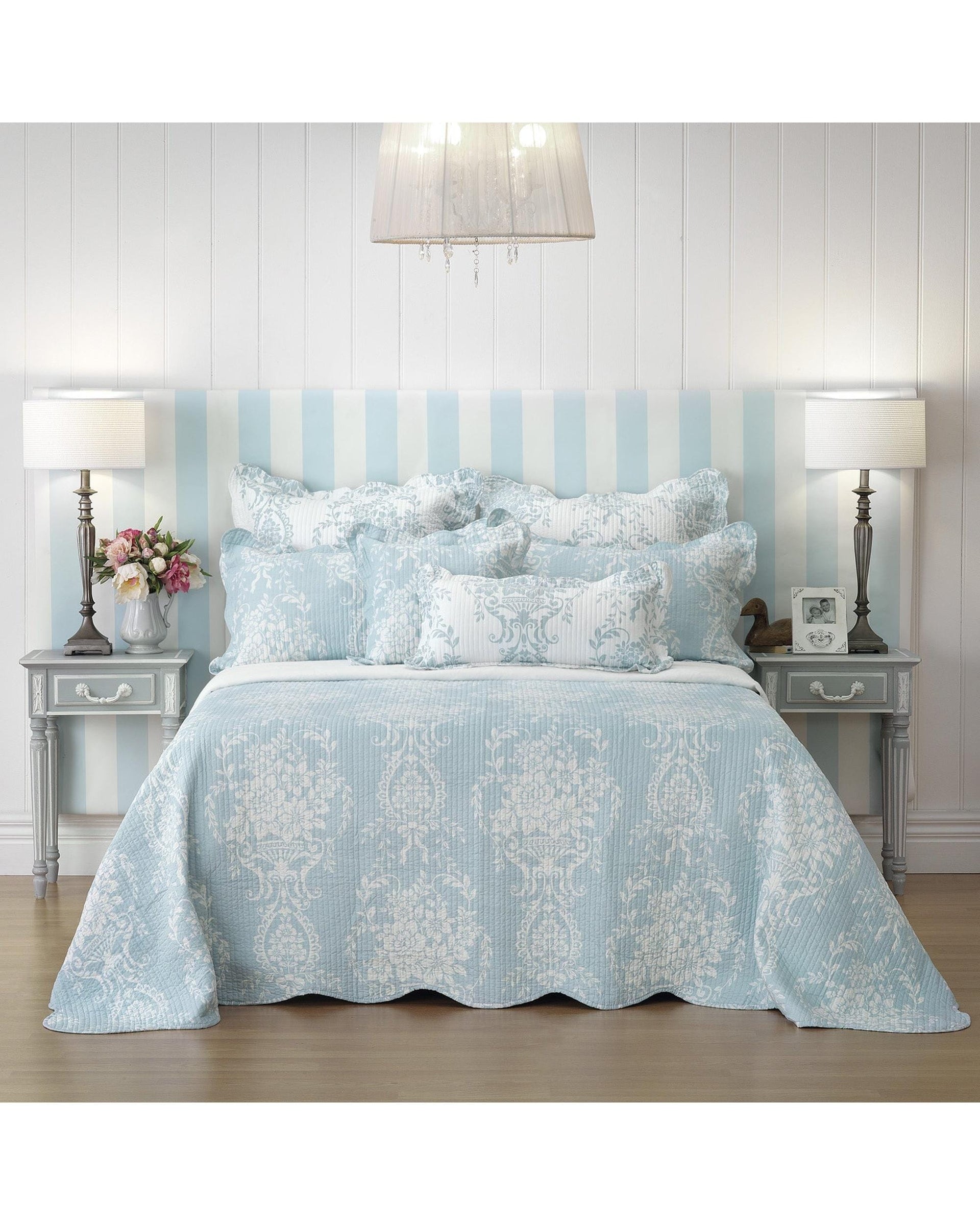 Bianca Bedding Comforter Bianca Bedding FLORENCE BEDSPREAD SET BLUE