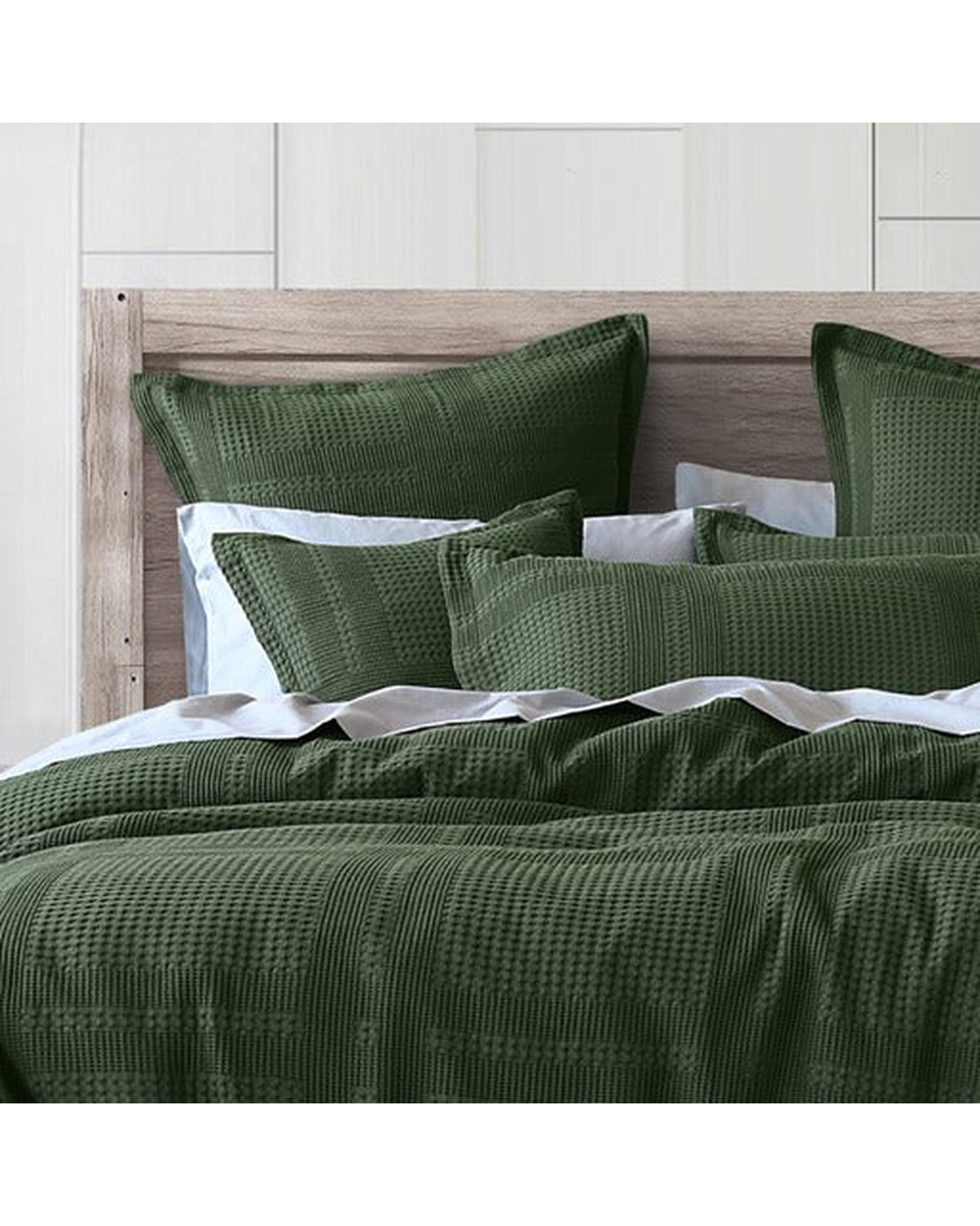 Bianca Bedding Quilt Cover Bianca Bedding Sussex Forest Green Cotton Waffle Jacquard Quilt Cover