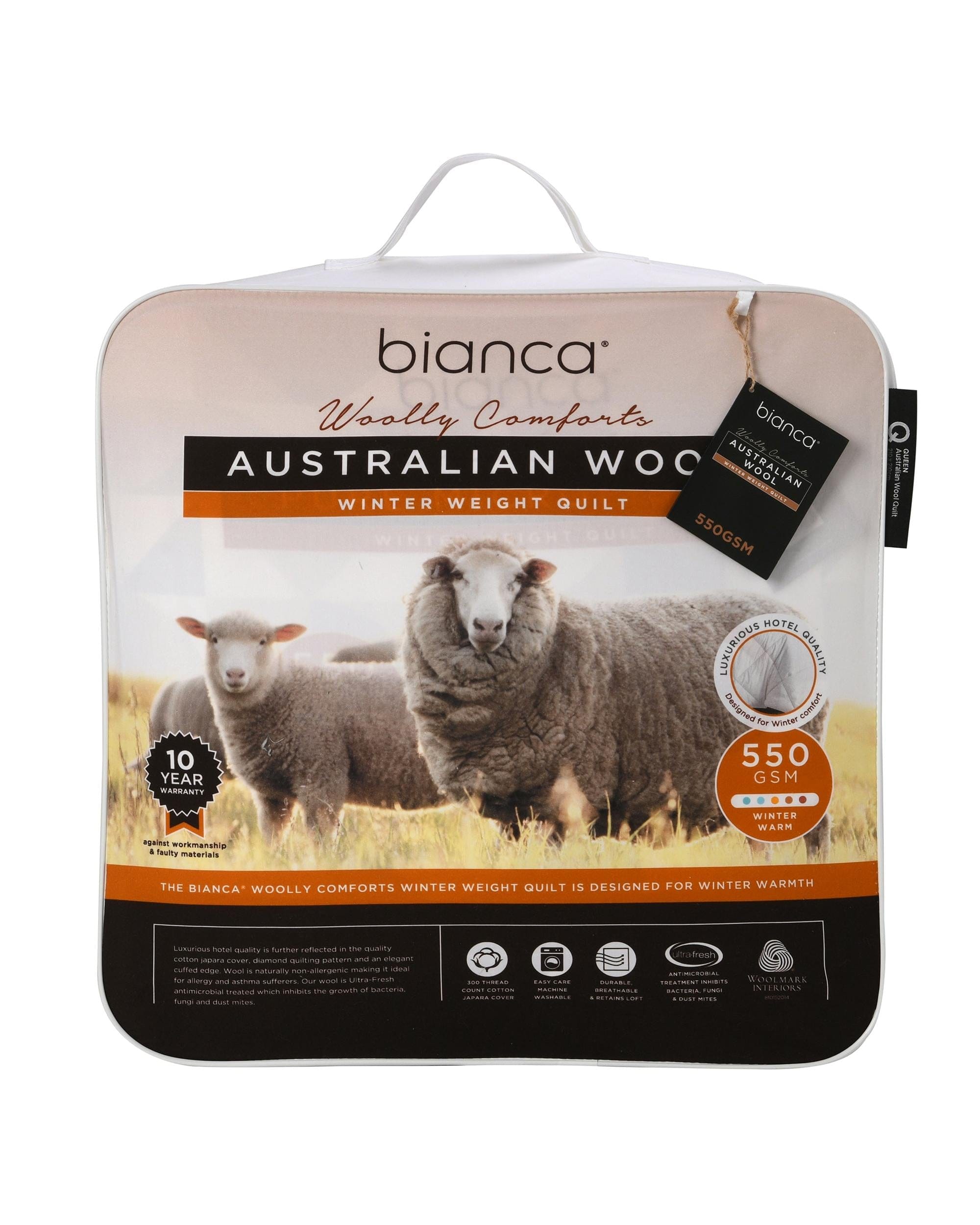 Bianca Bedding Duvet/Quilt Bianca Bedding WOOLLY COMFORTS 550GSM WINTER WEIGHT WOOL QUILT