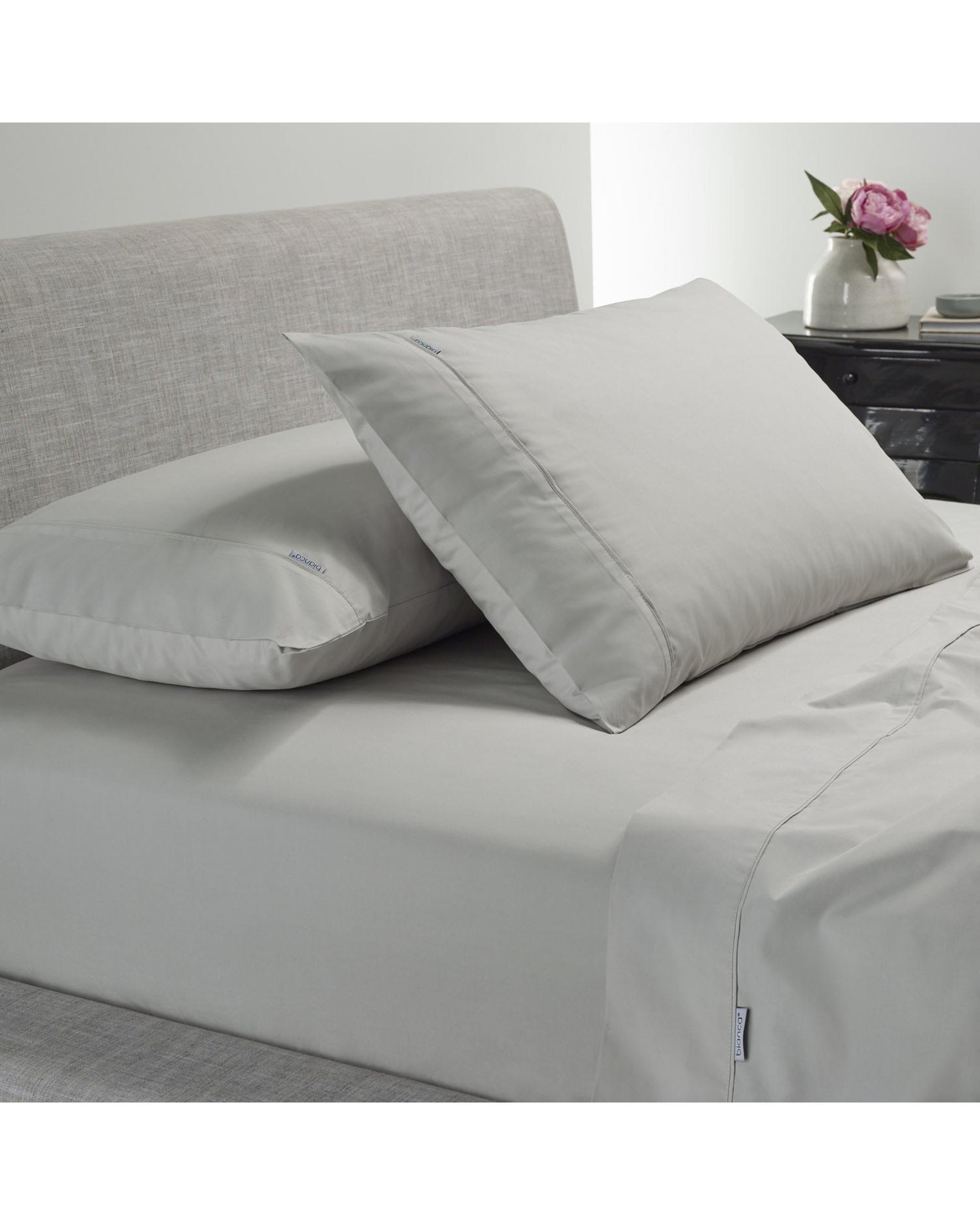 Bianca Bedding Bed Sheets Bianca HESTON 300 THREAD COUNT COTTON PERCALE SHEET SETS SILVER