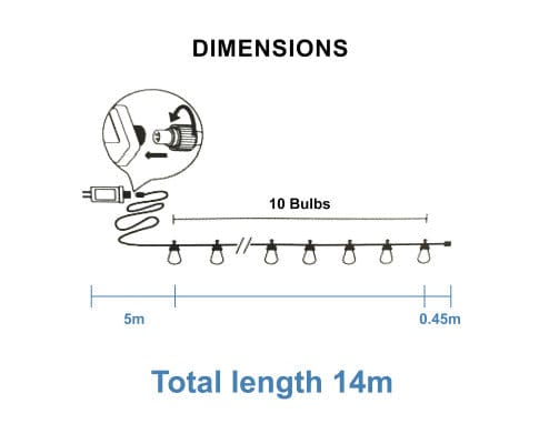 Big Bedding Australia Lamp 10 Bulbs 14M Festoon String Lights LED Waterproof Outdoor Christmas Party
