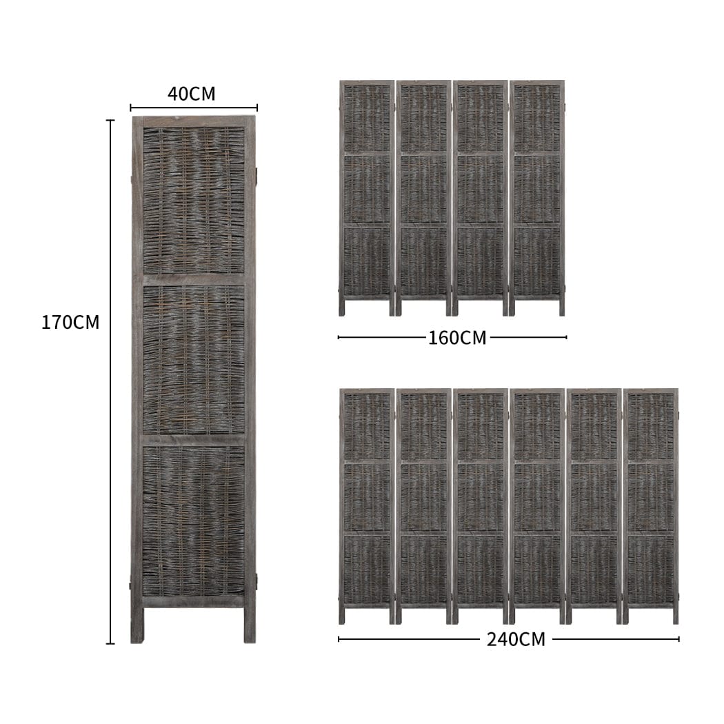 Big Bedding Australia Room Divider 4 Panels Room Divider Screen Privacy Rattan Timber Fold Woven Grey