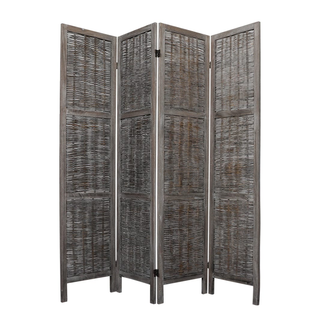 Big Bedding Australia Room Divider 4 Panels Room Divider Screen Privacy Rattan Timber Fold Woven Grey