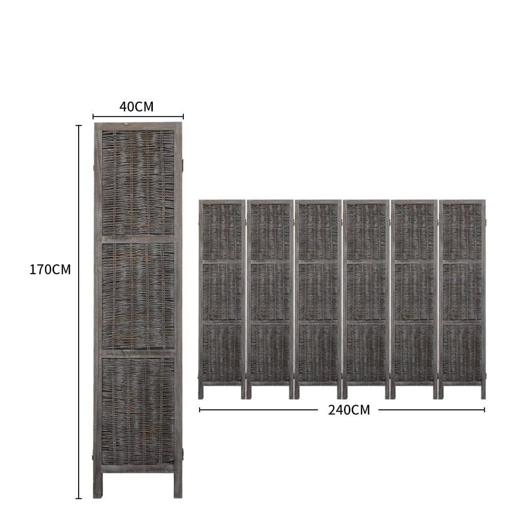 Big Bedding Australia Room Divider 6 Panels Room Divider Screen Privacy Rattan Timber Fold Woven Grey