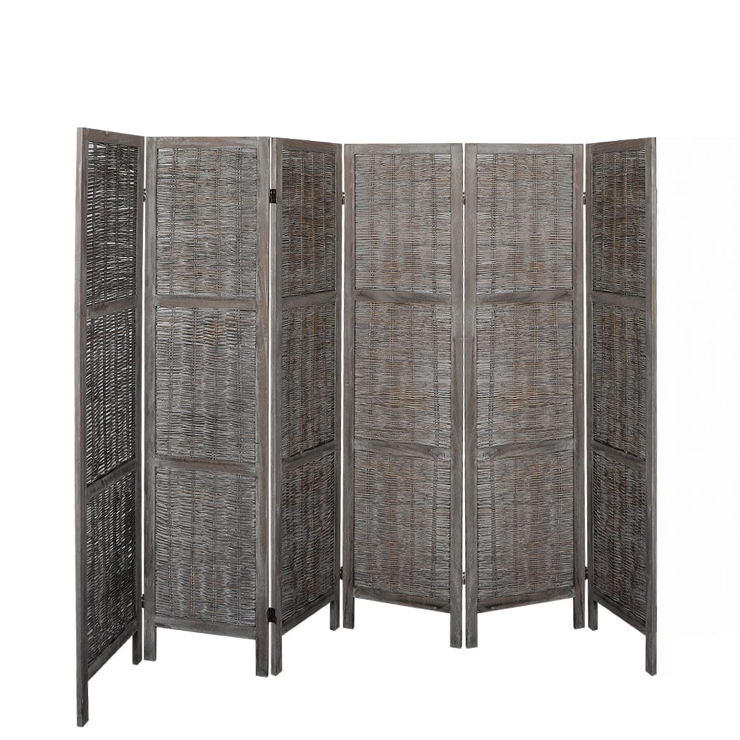 Big Bedding Australia Room Divider 6 Panels Room Divider Screen Privacy Rattan Timber Fold Woven Grey