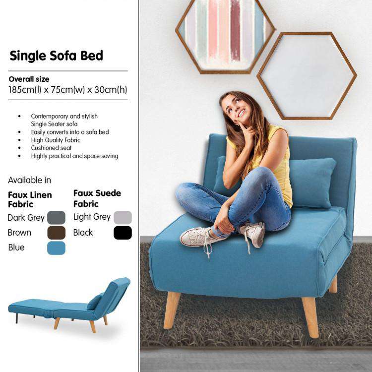 Big Bedding Australia Sofa ADJUSTABLE CORNER SOFA SINGLE SEATER LOUNGE LINEN BED SEAT - BLUE