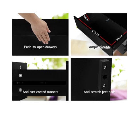 Big Bedding Australia Bedside Table Bedside Table 2 Drawers RGB LED Side Nightstand High Gloss Cabinet Black
