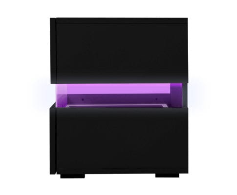 Big Bedding Australia Bedside Table Bedside Table 2 Drawers RGB LED Side Nightstand High Gloss Cabinet Black