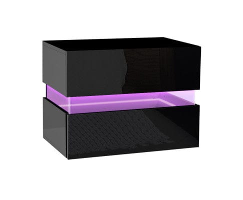 Big Bedding Australia Bedside Table Bedside Table 2 Drawers RGB LED Side Nightstand High Gloss Cabinet Black