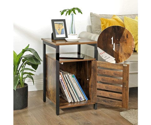 Big Bedding Australia Bedside Table Bedside Table with 2 Adjustable Shelves Steel Frame 40 x 40 x 60 cm Rustic Brown and Black