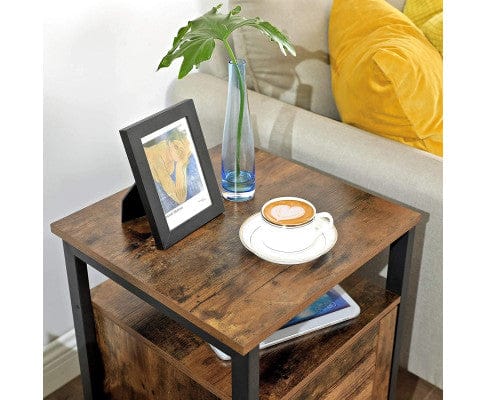 Big Bedding Australia Bedside Table Bedside Table with 2 Adjustable Shelves Steel Frame 40 x 40 x 60 cm Rustic Brown and Black