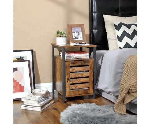 Big Bedding Australia Bedside Table Bedside Table with 2 Adjustable Shelves Steel Frame 40 x 40 x 60 cm Rustic Brown and Black