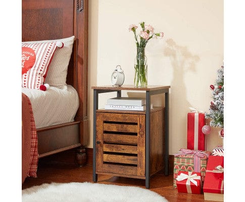 Big Bedding Australia Bedside Table Bedside Table with 2 Adjustable Shelves Steel Frame 40 x 40 x 60 cm Rustic Brown and Black