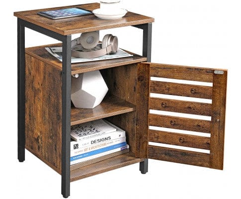 Big Bedding Australia Bedside Table Bedside Table with 2 Adjustable Shelves Steel Frame 40 x 40 x 60 cm Rustic Brown and Black